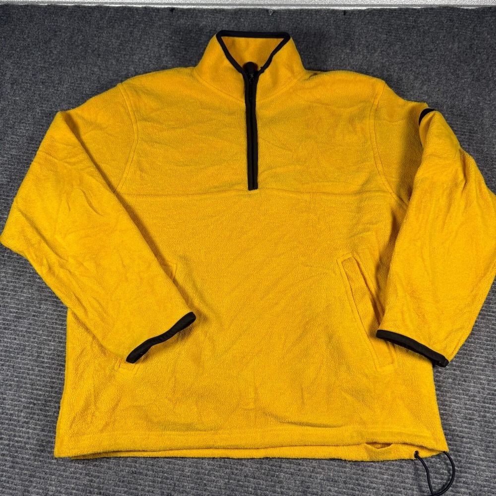 Vtg Prospirit Fleece Pullover Mens M Yellow Good 1/4 Zip Mock Neck Drawstring